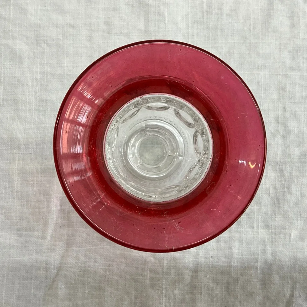 Vintage Cranberry Kings Crown Indiana Glass Cordial Liqueur Glasses Thumbprint 4
